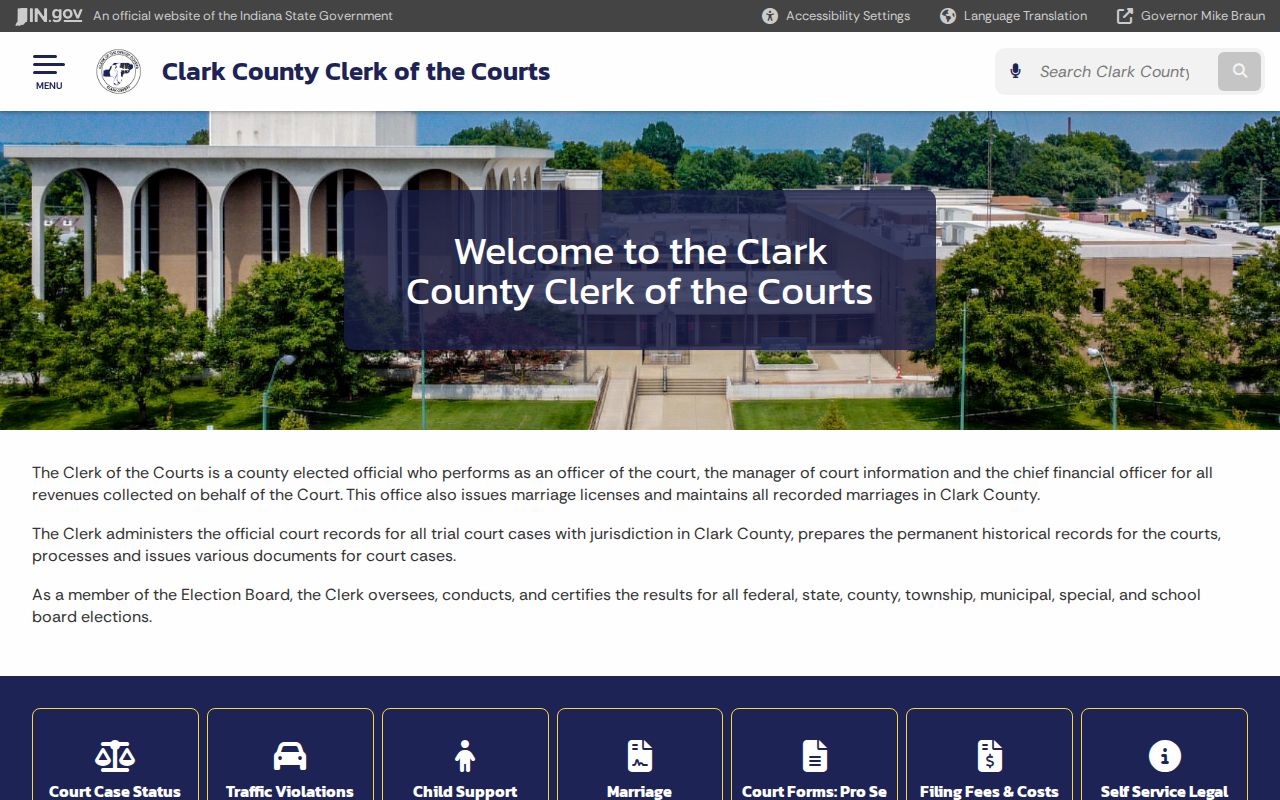Clark County Clerk of the Courts page for historical Clarksville record research