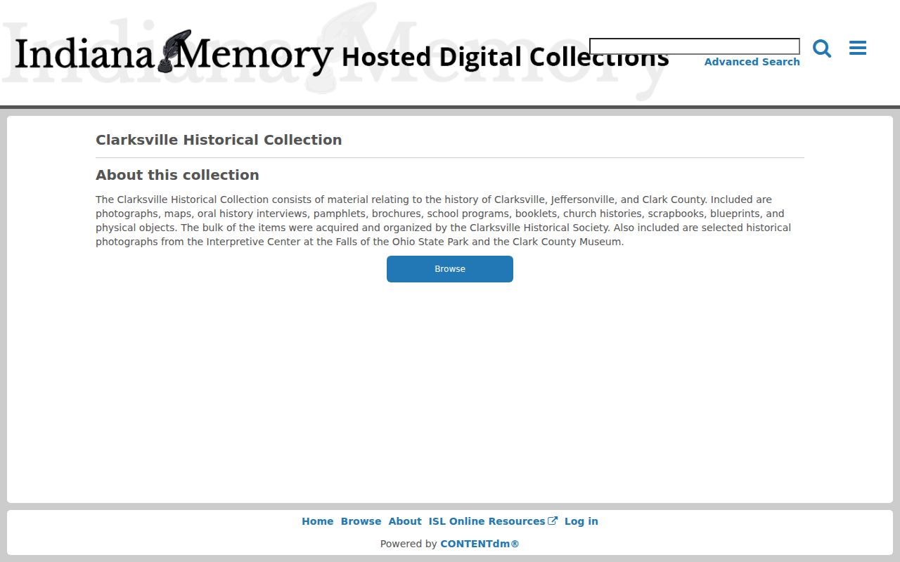 Indiana Memory Clarksville Historical Collection search page
