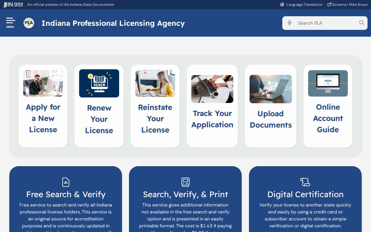 Indiana professional license lookup for a Clarksville public credential