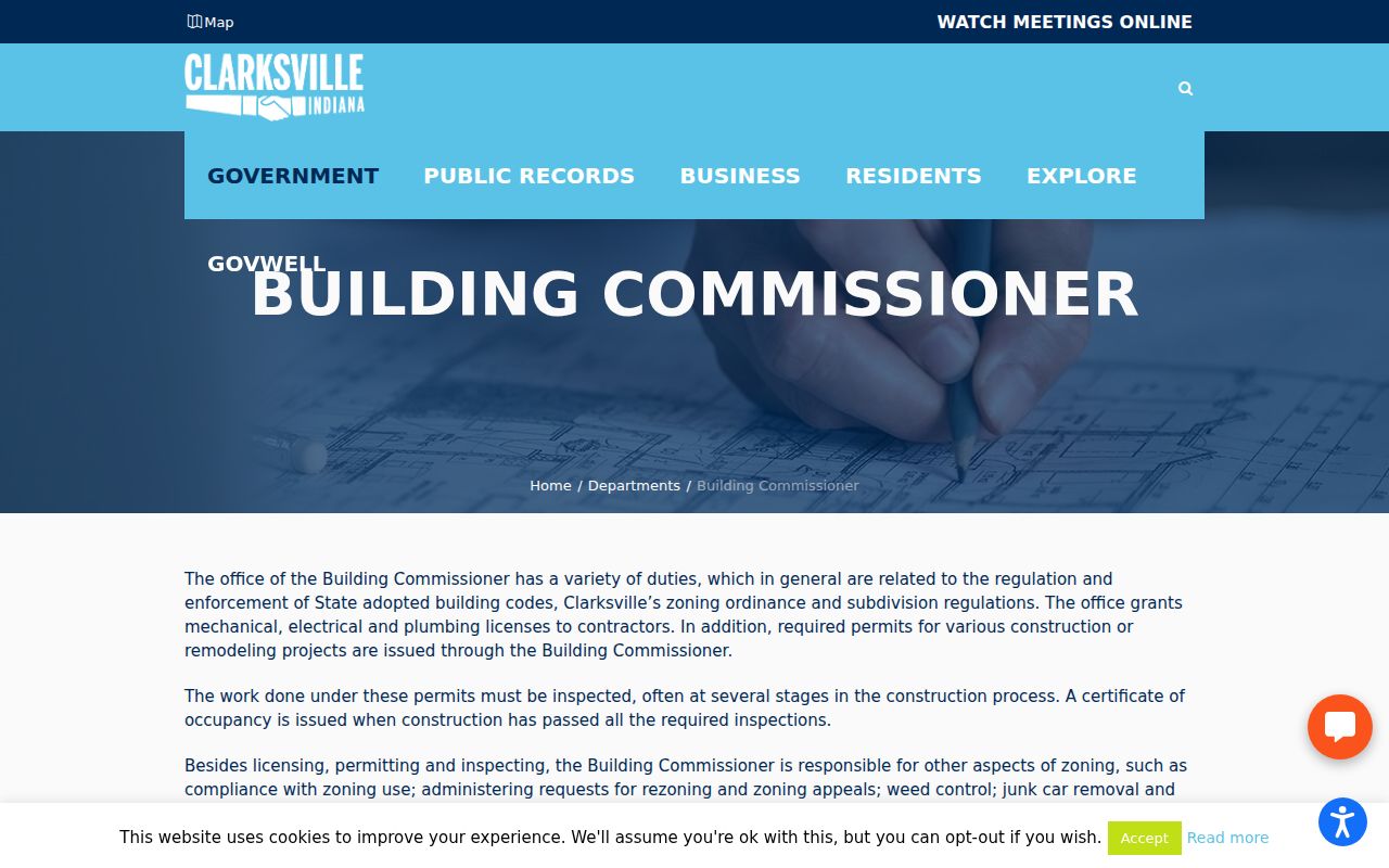 Clarksville Building Commissioner permit and code records page