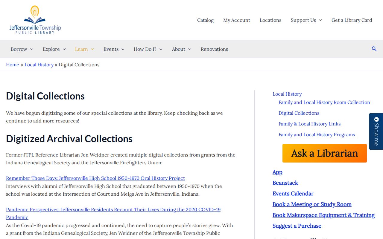 Jeffersonville Township Public Library local digital collections page