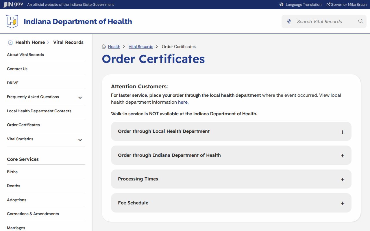 Clarksville resident lookup through Indiana vital record ordering